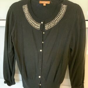 Ellen Tracy Black Sweater with Embellished Collar
